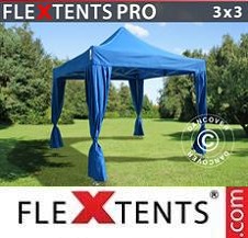 Carpa plegable FleXtents Pro 3x3m Azul, incluye 4 cortinas decorativas