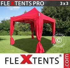 Carpa plegable FleXtents Pro 3x3m Rojo, incluye 4 cortinas decorativas