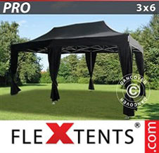 Carpa plegable FleXtents Pro 3x6m Negro, incluye 6 cortinas decorativas