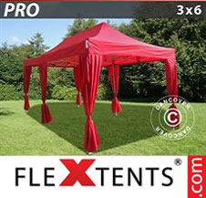 Carpa plegable FleXtents Pro 3x6m Rojo, incl. 6 cortinas decorativas