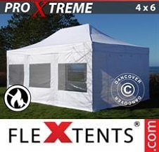 Carpa plegable FleXtents Pro Xtreme 4x6m Blanco, Ignífuga, Incl. 4 lados