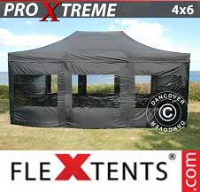 Carpa plegable FleXtents Pro Xtreme 4x6m Negro, Incl. 8 lado