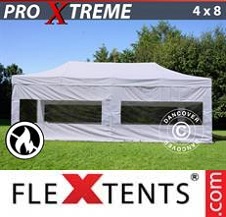 Carpa plegable FleXtents Pro Xtreme 4x8m Blanco, Ignífuga, Incl. 4 lados
