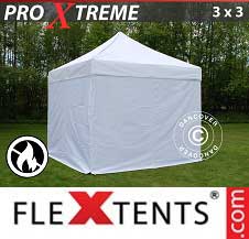 Carpa plegable FleXtents Pro Xtreme 3x3m Blanco, Ignífuga, Incl. 4 lados