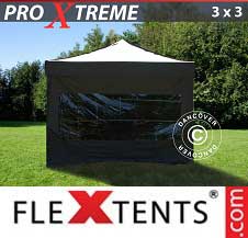 Carpa plegable FleXtents Pro Xtreme 3x3m Negro, Incl. 4 lado