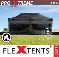 Carpa plegable FleXtents Pro Xtreme 3x6m Negro, Ignífuga, Incl. 6 lado